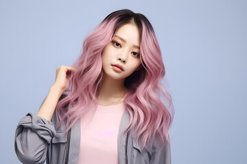 Fototapeta premium asian girl with nice hairstyle wearing trendy clothes