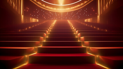 Red carpet staircase with smoke and spotlights, holiday awards ceremony event