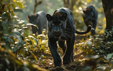 Küchenrückwand glas motiv black panthers agile movements in a jungle © sitifatimah