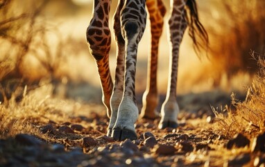 Close up shot of a giraffes slender legs