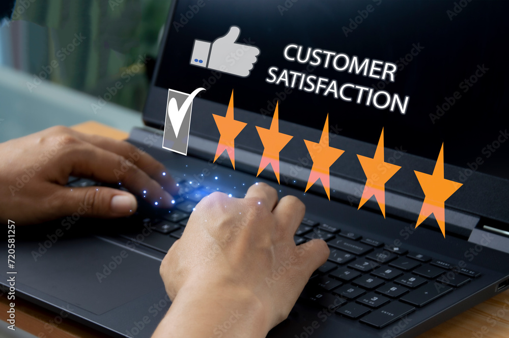 Poster user give rating to service experience on online application for customer review satisfaction feedba