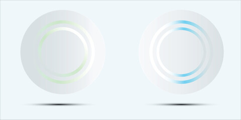 Set of pink-blue, red-purple and green illuminate neon lighting circles frames on white background. Collection of glowing laser light round lines in top view.