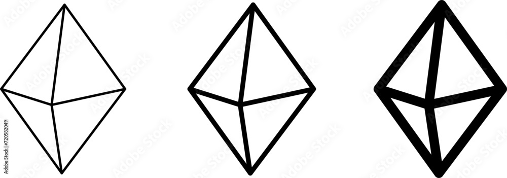 Poster basic geometric diamond crystal gem icon set in 3d style perspective view. vector image.
