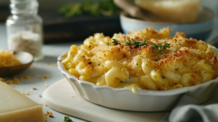  Truffle infused Mac and Cheese Platter on a white table