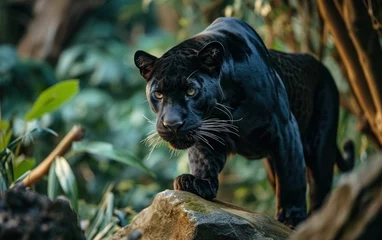 Tuinposter black panthers agile movements in a jungle © sitifatimah
