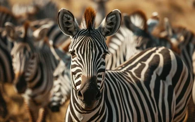 Rolgordijnen zebras in a dynamic formation showcasing the beauty of their unity © sitifatimah