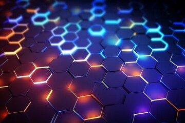 Abstract hexagonal background with glowing neon lights