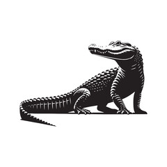 Gator Guardian: A Captivating Array of Alligator Silhouettes Gracing the Shadows - Alligator Illustration - Alligator Vector - Reptile Silhouette
