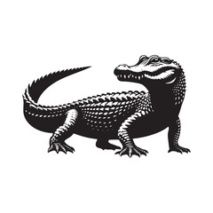 Stealthy Swamp Serenade: Alligator Silhouette Ensemble in a Silent Symphony of Mysterious Waters - Alligator Illustration - Alligator Vector - Reptile Silhouette
