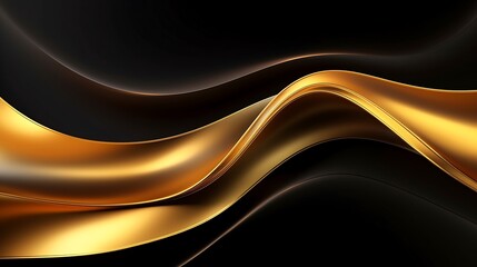 Abstract black background with golden wavy lines