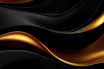 Abstract black and gold wavy background. 3d render