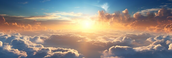 beautiful cumulus clouds at sunset  in the panoramic blue sky