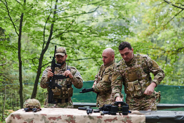 An elite military unit prepares for a hazardous forest operation, showcasing tactical prowess, camouflage skills, and strategic readiness