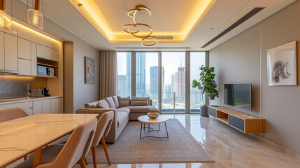 A view of modern, luxurious apartments from the inside, where comfort and technology await to welcome new residents
