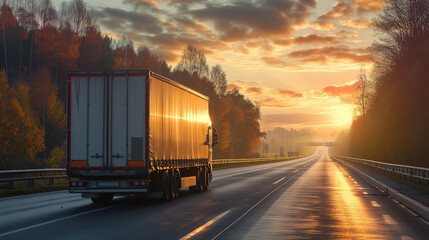 A freight truck races down the highway, ensuring punctual delivery of valuable cargo, symbolizing the commitment to timely and reliable transportation