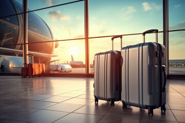 Luggage at the airport terminal. Travel concept. 3D Rendering, Suitcases in the airport, Travel...