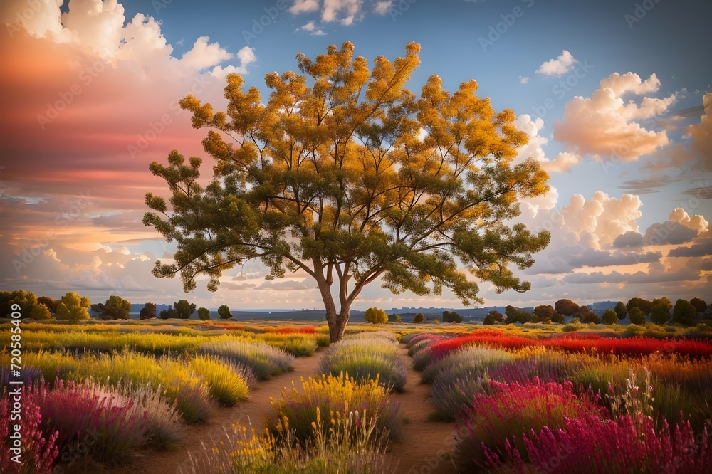 Wall mural landscape with tree