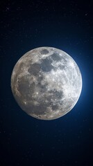 Fototapeta na wymiar Full moon and stars are seen isolated on a black background.