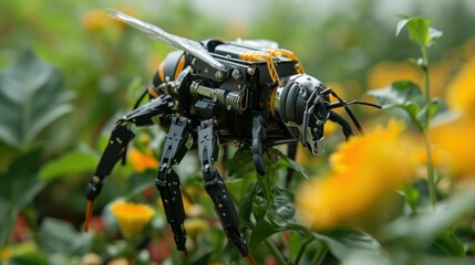 Shot of robotic bee pollinators emulating natural pollination processes