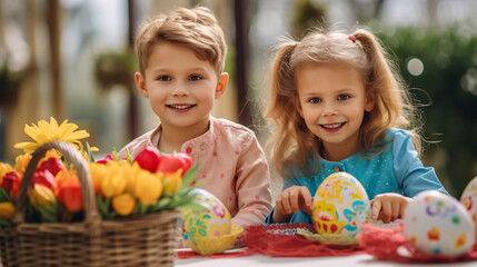 Fototapeta premium kids celebrate the Easter day