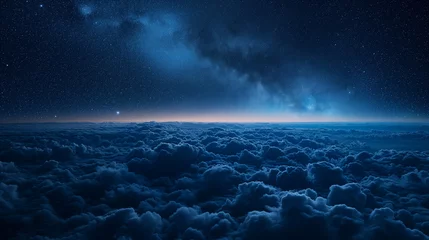Fotobehang over clouds at night, starry sky © sandsun
