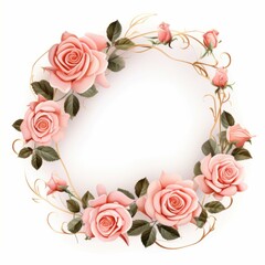 Graceful composition with pink roses and green leaves forming a circle