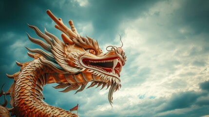 chinese red dragon for chinese new year festival with sky background - obrazy, fototapety, plakaty