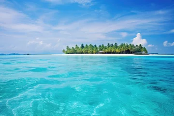 Tuinposter Discover the tranquility of a small island surrounded by endless ocean, an idyllic escape from the busy world, The Maldives sea scenery, AI Generated © Ifti Digital