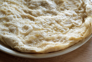 pizza crust from a Neapolitan oven, high hydration of the dough, long fermentation