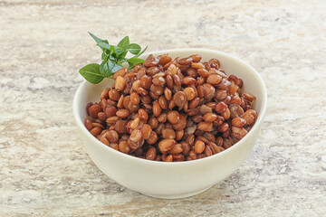 Boiled lentil in the bowl