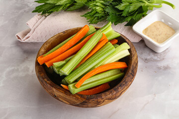 Vegan cuisine - dietary celery and carrot cticks