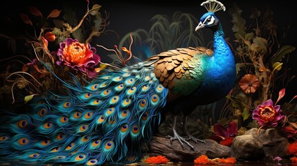 Fototapeta premium a magnificent peacock displaying its vibrant plumage