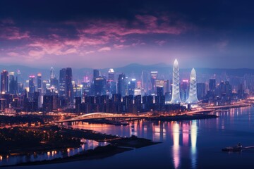 beautiful night view of shanghai skyline,china, Seoul Skyline, AI Generated
