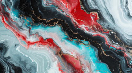 Light aqua, red, black and white marble background