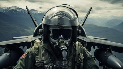 close-up a fighter pilot cockpit view under cloudy blue sky. - obrazy, fototapety, plakaty