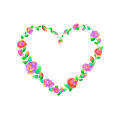 Bright flowers in the shape of a heart, on a white background.