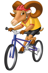 cartoon ram riding bicycle