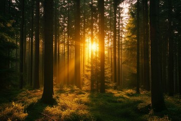 Naklejka premium sunrise in the forest