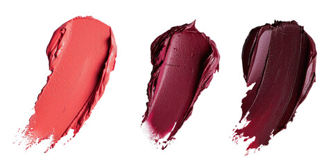 Lipstick or cosmetics smear smudge isolated on transparent png background, lipstick brush swatch, Beauty makeup foundation smudged.