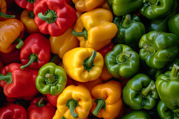 Close up, head shot of colorful bell peppers