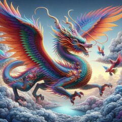 Obraz premium Majestic Chinese Flying Dragon Soars in Celebration: A Vibrant Tribute to Chinese New Year and the Timeless Dance with the Ancient Lunar Cycle