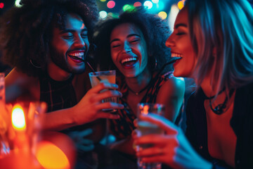 Friends enjoying nightlife at a club, the image reflects the vibrant energy of a social gathering with a lively atmosphere.