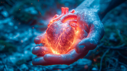 energy burning human heart, health and safety, created with generative AI. Generative AI.