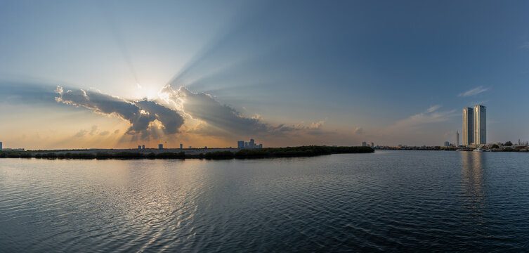 Panorama Sunset in Ral al Khaimah at Manar Mall in the UAE in the Middle East.