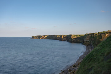 Fototapeta na wymiar Nice landscape of the french coast of normandy at the pointe du hoc