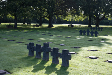 Detail of the black stone crosses of fallen Nazi German soldiers during the Second World War in...