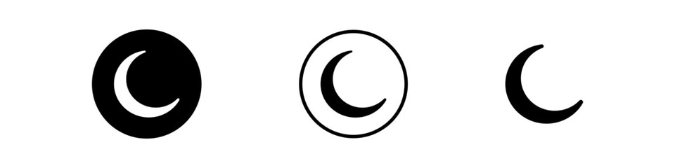 Moon icon set. Moon phase symbol. Crescent icon set. Lunar symbol in black. Moon silhouette in vector design flat style