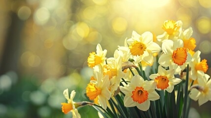 Fototapeta premium Bouquet of daffodils, creating a cheerful and sunny floral background generative ai