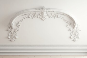 antique monograms, stucco molding, Gothic arches molding. gypsum polyurethane structure on a plain white wall
