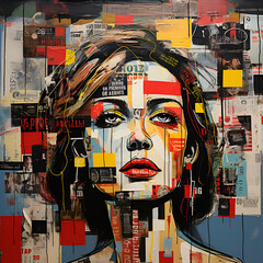 Woman collage background with graffiti